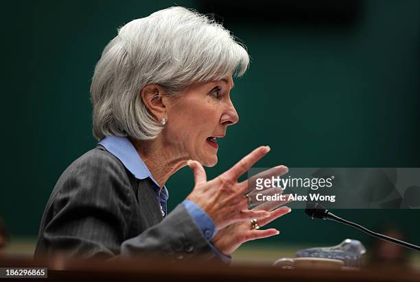 Health and Human Services Secretary Kathleen Sebelius testifies during the House Energy and Commerce Committee hearing about the troubled launch of...