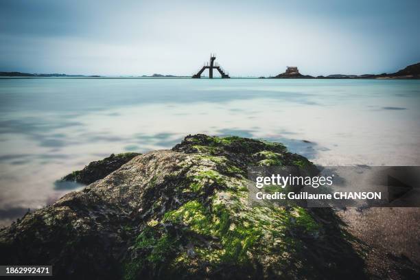 seawater swimming pool at bon-secours beach of saint-malo, brittany, france - local landmark ストックフォトと画像