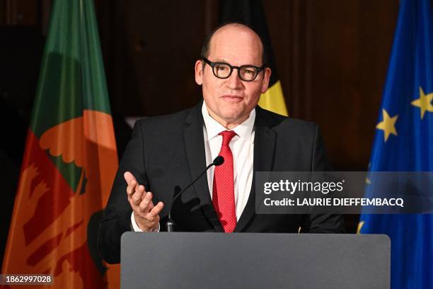 Bruxelles-Brussel mayor Philippe Close delivers a speech at the award ceremony for the National Trophy of Sports Merit 2023 , at the Brussels City...