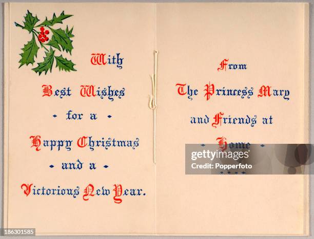 An original greeting card which accompanied the Christmas gift tin that was distributed to all British Armed Forces soldiers and sailors at Christmas...