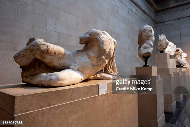 Parthenon sculptures of Ancient Greece, fragments which are collectively known as the Parthenon Marbles aka Elgin Marbles at the British Museum on...