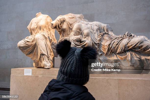 Parthenon sculptures of Ancient Greece, fragments which are collectively known as the Parthenon Marbles aka Elgin Marbles at the British Museum on...