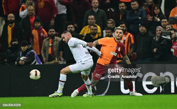 Mauro Icardi of Galatasaray in action against Davide Biraschi of VavaCars Fatih Karagumruk during the Turkish Super Lig week 17 match between...