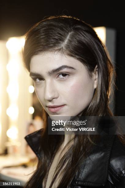 Backstage and atmosphere during the Tufi Duek show at the Sao Paulo Fashion Week Winter 2014 on October 28, 2013 in Sao Paulo, Brazil.