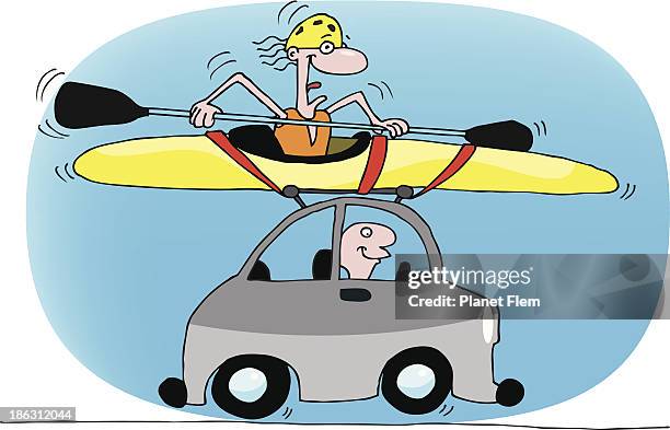 kayak on the roof - car with kayak on roof stock illustrations