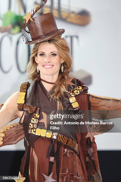 Sophie Thalmann dressed by Philippe Model, Frederic Cassel Fontainebleau and Jean-Philippe Doux attends the Salon Du Chocolat 2014 - Fashion...