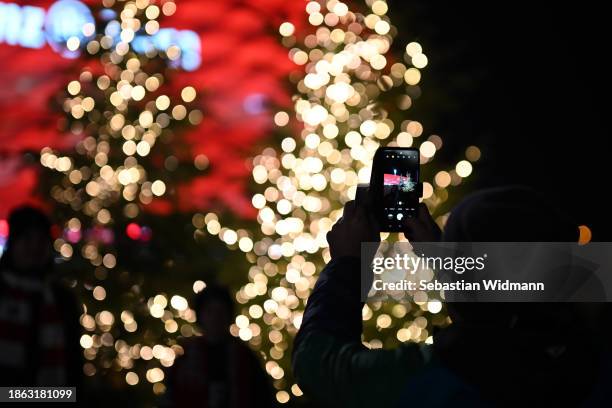 General view of the outside of the stadium with Christmas trees prior to the Bundesliga match between FC Bayern München and VfB Stuttgart at Allianz...