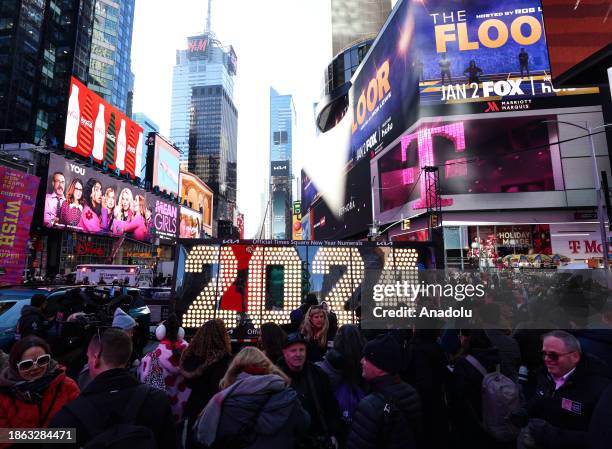 View of the New Year's Eve '2024' Numerals, to be lit up at midnight on December 31, in New York's world-famous Times Square in United States on...