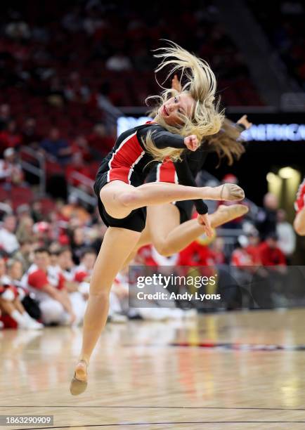 Louisville Cardinals cheerleaders perform during the game against the Pepperdine Waves at KFC YUM! Center on December 17, 2023 in Louisville,...