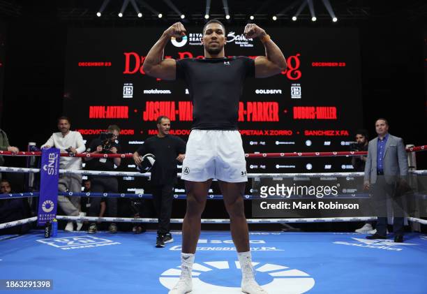 Anthony Joshua during the open 'Day of Reckoning' Media Workout at the Press Arena on December 20, 2023 in Riyadh, Saudi Arabia.