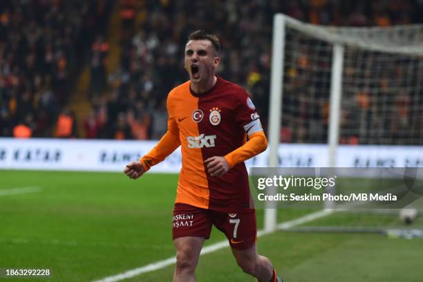 Kerem Akturkoglu of Galatasaray celebrates after scoring the first goal during the Turkish Super League match between Galatasaray and Fatih...