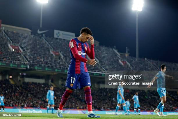 Raphinha of FC Barcelona disappointed during the LaLiga EA Sports match between FC Barcelona v UD Almeria at the Lluis Companys Olympic Stadium on...