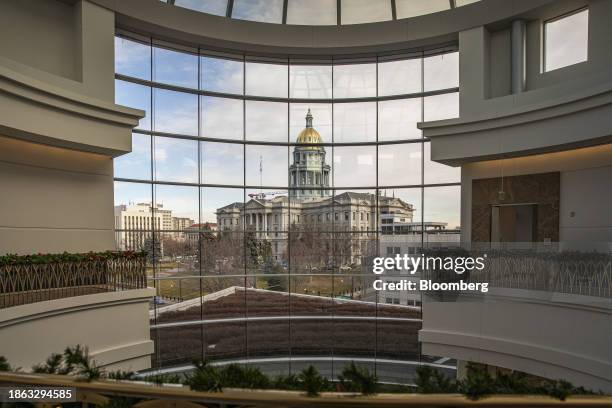 The Colorado State Capitol is seen from a window of the Colorado Supreme Court in Denver, Colorado, US, on Wednesday, Dec. 20, 2023. Donald Trump is...