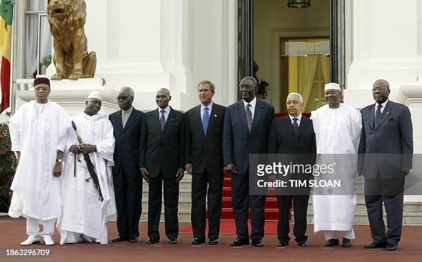 President George W. Bush meets with West African leaders President Ahmad Tejan Kabbah of Sierra Leone, President Amadou Toumani of Mali, President...