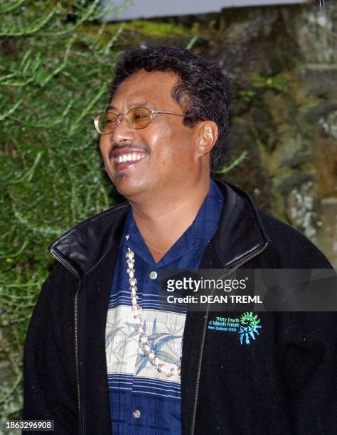 President of Palau, Tommy Remengesau Jr, arrives at Government House in Auckland, 15 August 2003, for the leaders retreat during the 34th Pacific...