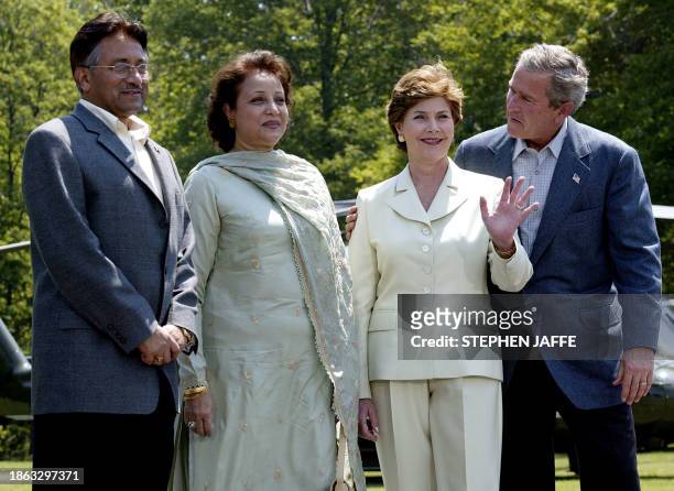 President George W. Bush and US First Lady Laura Bush host Pakistan's President Pervez Musharraf and his wife Sehba following their joint press...
