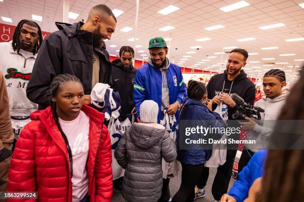 Minnesota Timberwolves players and staff in partnership with A Mother's Love Initiative go holiday shopping with children on December 15, 2023 at...