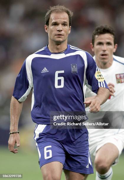 July 1: Angelos Basinas of Greece running during the UEFA Euro 2004 Semi-final match between Greece and Czech Republic at Drago Stadium on July 1,...