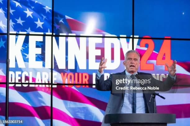 Independent Presidential candidate Robert F. Kennedy Jr. Speaks during a campaign rally at Legends Event Center on December 20, 2023 in Phoenix,...