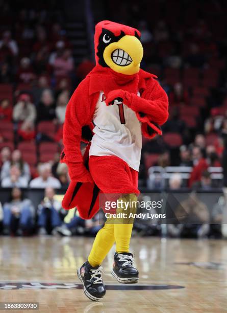 The Louisville Cardinals mascot performs in the game against the Pepperdine Waves at KFC YUM! Center on December 17, 2023 in Louisville, Kentucky.