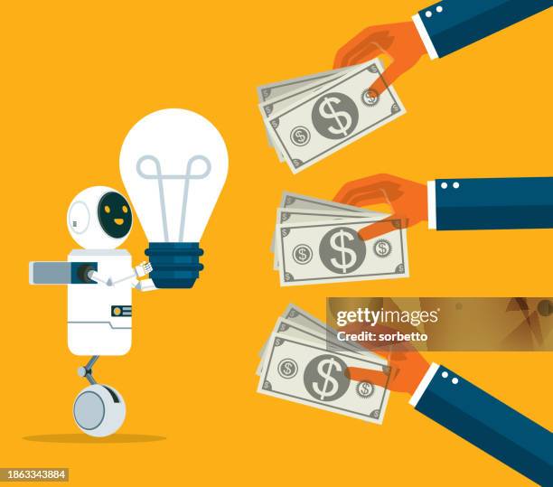 robot - lightbulb - value creation stock illustrations