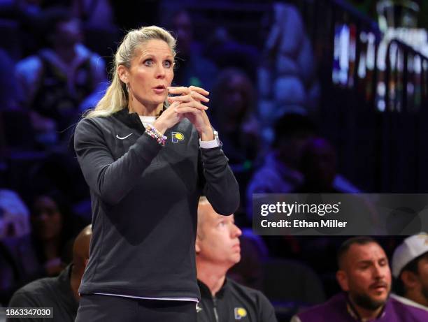 Assistant coach Jenny Boucek of the Indiana Pacers gestures to players in the second quarter of the championship game of the inaugural NBA In-Season...