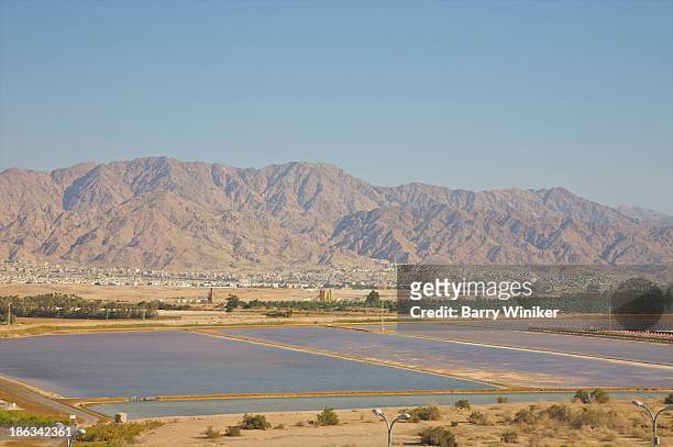 view from high up of eilat salt ponds - desalination stock pictures, royalty-free photos & images