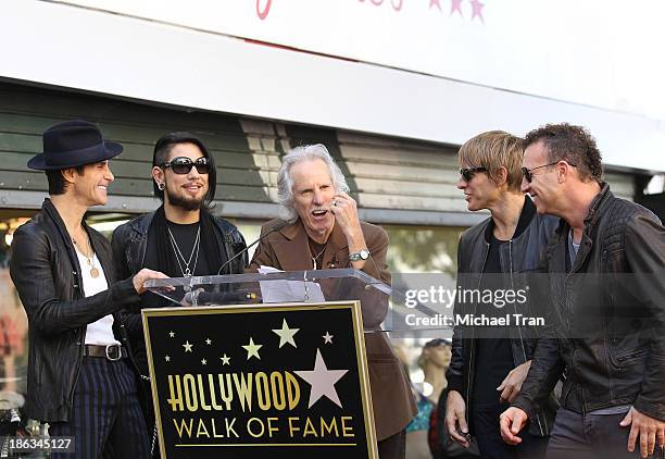 John Densmore of The Doors with Perry Farrell, Stephen Perkins, Chris Chaney and Dave Navarro attend the ceremony honoring Jane's Addiction with a...