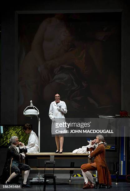 Dominik Koeninger , Theresa Kronthaler , Nicole Chevalier , Ales Briscein perform during a dress rehearsal of Mozart's opera "Cosi Fan Tutte"...