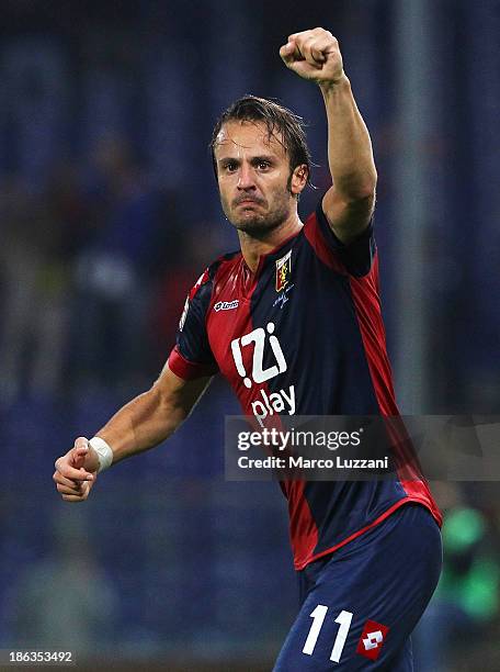 Alberto Gilardino of Genoa CFC celebrates after scoring the opening goal during the Serie A match between Genoa CFC and Parma FC at Stadio Luigi...