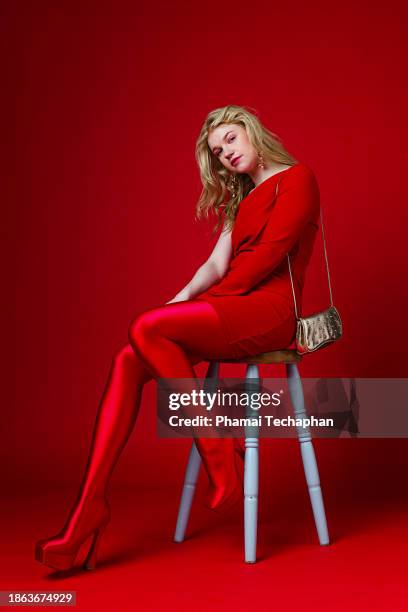 beautiful stylish woman dresses in red - form fitted dress stock pictures, royalty-free photos & images