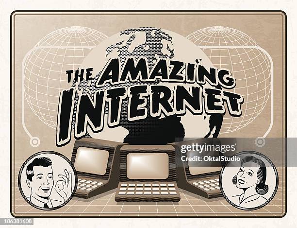 the amazing internet - old fashioned computer stock illustrations