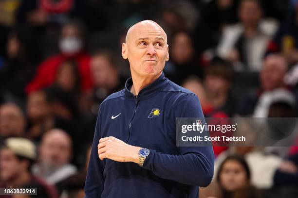 Head coach Rick Carlisle of the Indiana Pacers reacts to a play against the Washington Wizards during the second half at Capital One Arena on...