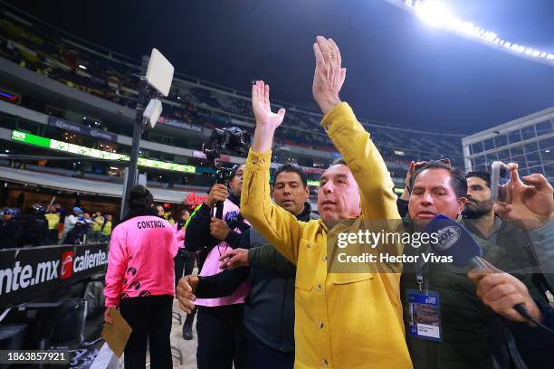 Emilio Azcarraga owner of America celebrates after winning the final second leg match between America and Tigres UANL as part of the Torneo Apertura...