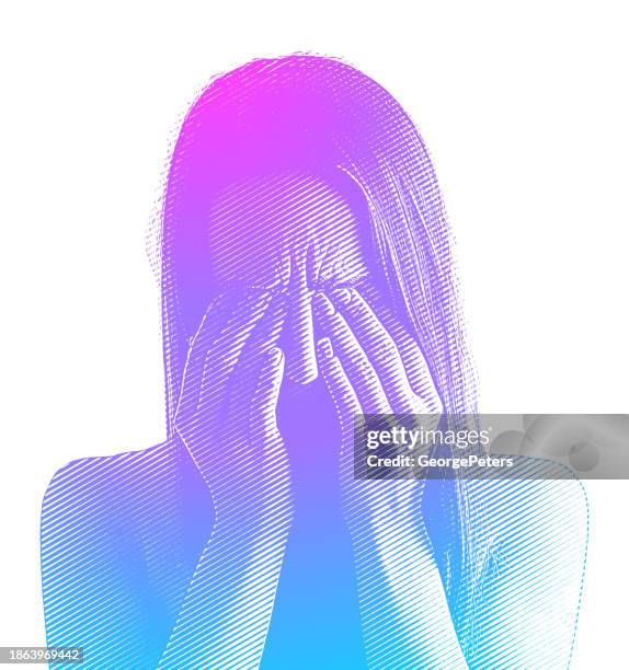 stressed out woman covering face in hands - bipolar disorder stock illustrations