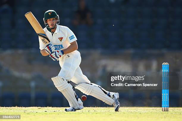 Tim Paine of the Tigers bats during day two of the Sheffield Shield match between the New South Wales Blues and the Tasmanian Tigers at Blacktown...