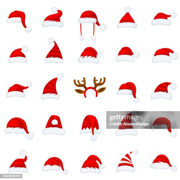 ilustrações de stock, clip art, desenhos animados e ícones de christmas hats and head accessories. - santa hat