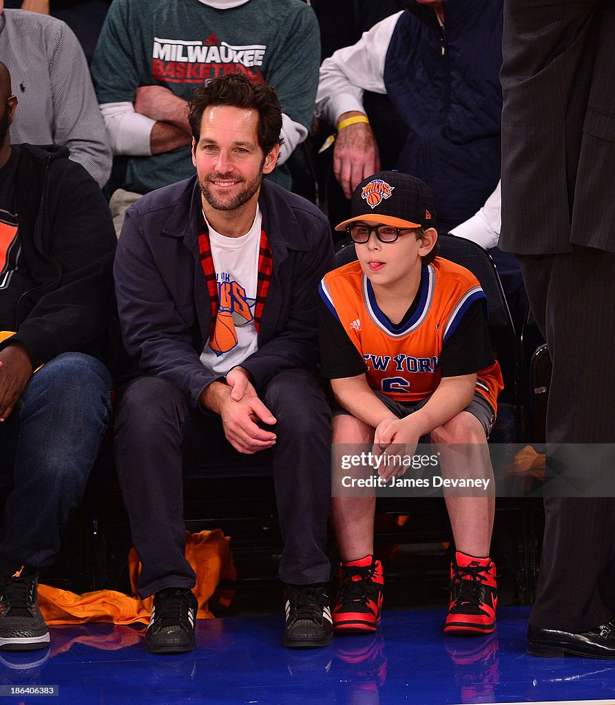 Celebrities Attend The Milwaukee Bucks Vs. The New York Knicks - October 30, 2013