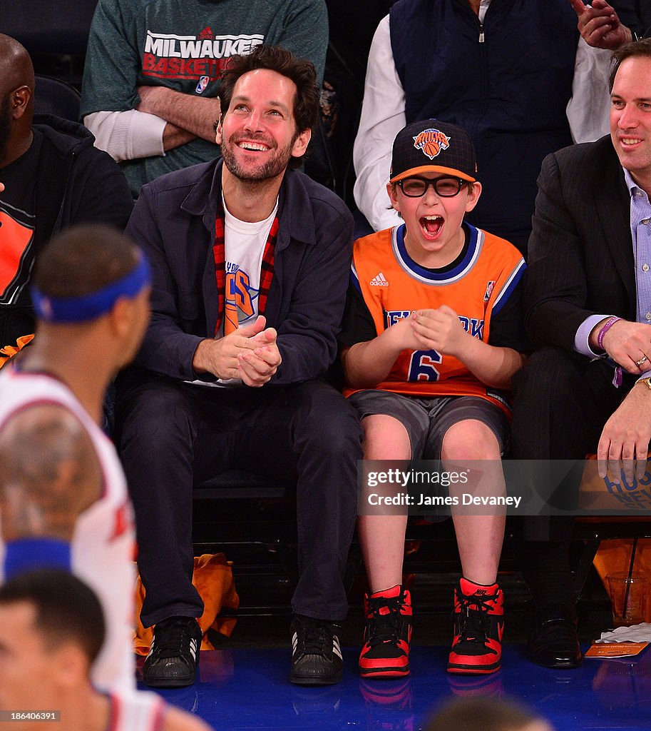 Al Rudd Jr Paul Rudd and son Jack Rudd attend the Milwaukee Bucks vs. the New ...