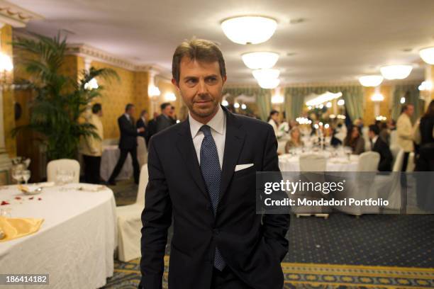 Italian journalist and TV presenter Francesco Giorgino keeping his hand in his pocket during the reception at the hotel Parco dei Principi. Italian...