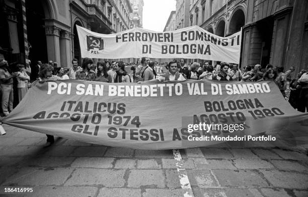 Registered members of the Italian Communist Party from San Benedetto Val di Sambro and communist railwaymen from Bologna attending the demonstration...