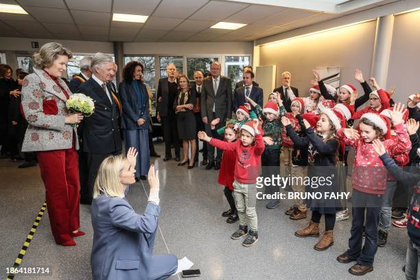 Queen Mathilde of Belgium and King Philippe - Filip of Belgium visit the Francoise Schervier rest and care home in Chaudfontaine, on December 21,...