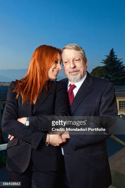 Italian entrepreneur and politician Michela Vittoria Brambilla holding by the hand her father and president of Trafilerie Brambilla Vittorio...