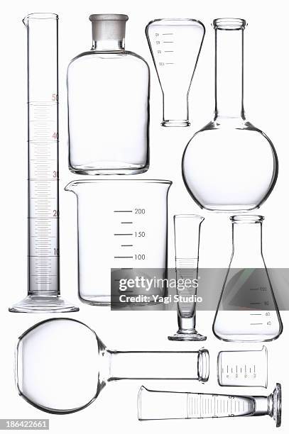 science beakers - laboratory equipment stock-fotos und bilder