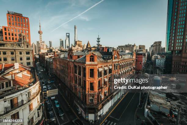 city view of huangpu district, shanghai - old shanghai stock pictures, royalty-free photos & images