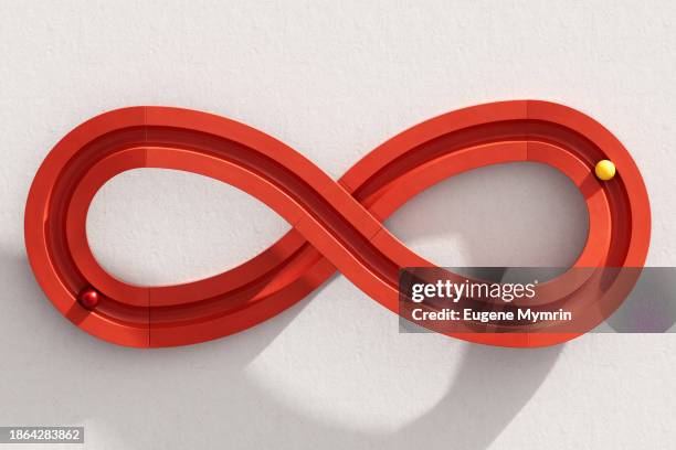 3d image of rolling objects along an infinity path.  the concept of choice. - business strategy white background stock pictures, royalty-free photos & images