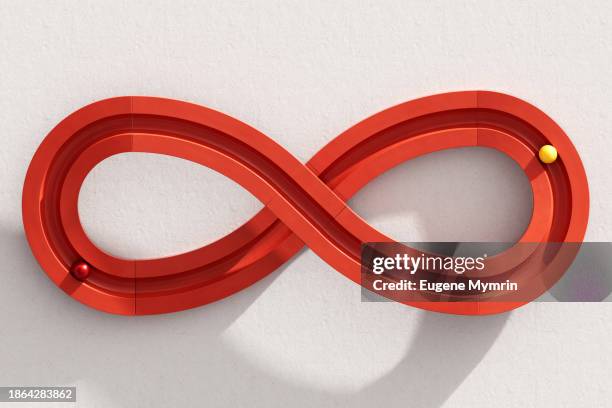 3d image of rolling objects along an infinity path. the concept of choice. - infinity stock pictures, royalty-free photos & images