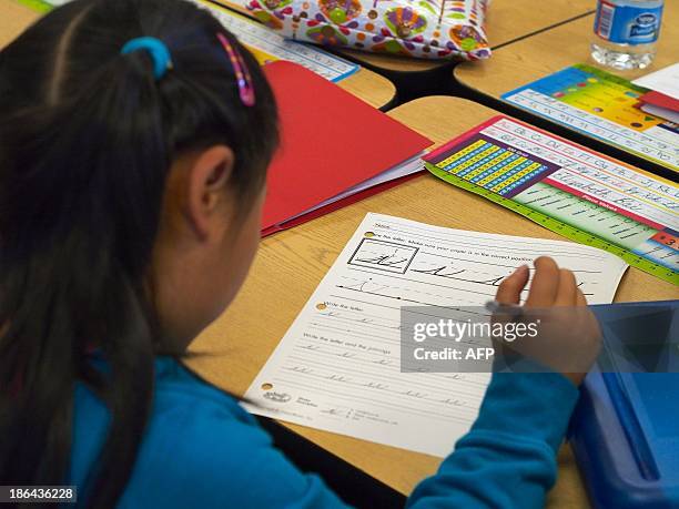 By Rob MacPherson, Lifestyle-education-US-writing A pupil practices cursive writing at Triadelphia Ridge Elementary School in Ellicott City, Maryland...