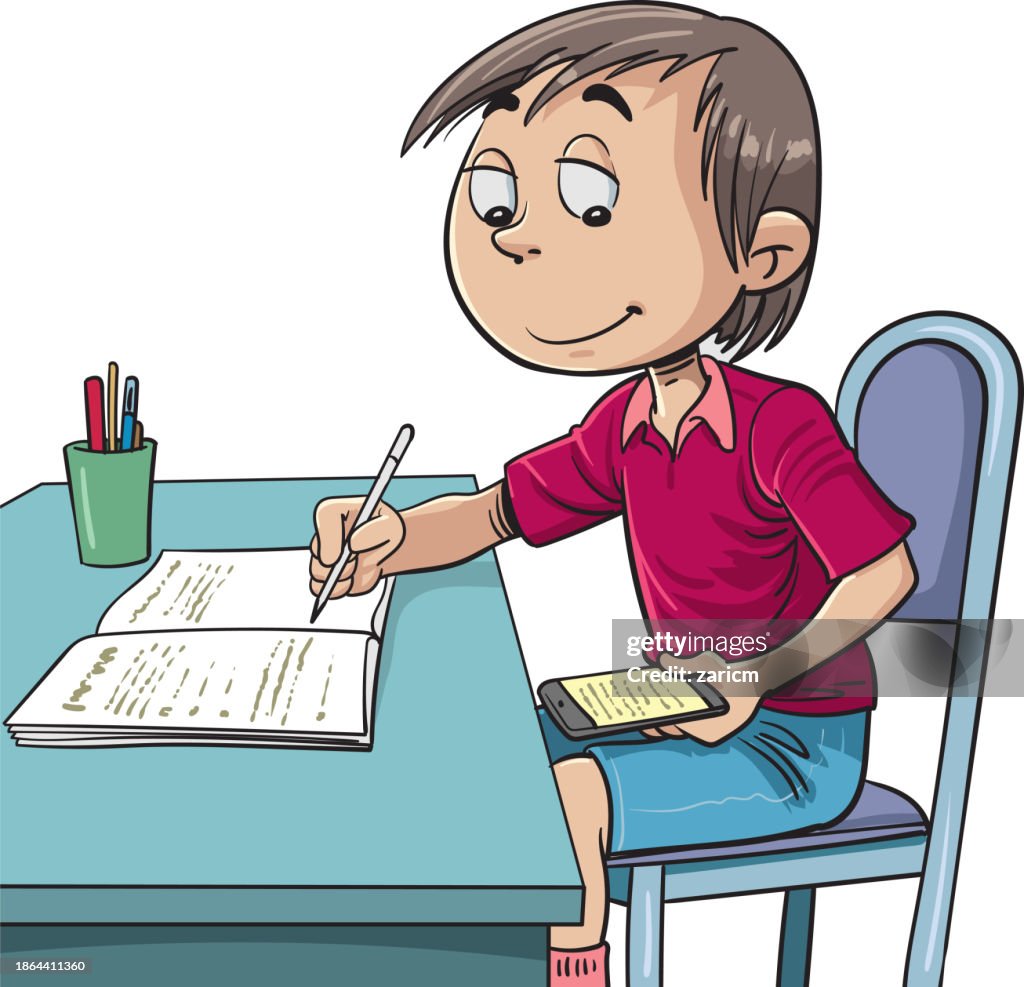 Assignment Kids Graphics Cute Child Is Writing An Assignment High-Res Vector Graphic - Getty Images