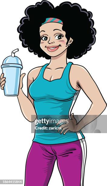 woman drinking protein drinks - woman drinking protein shake stock illustrations